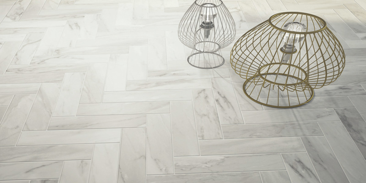 Argenta herringbone honed Marble look porcelain floor tile Vallalunga