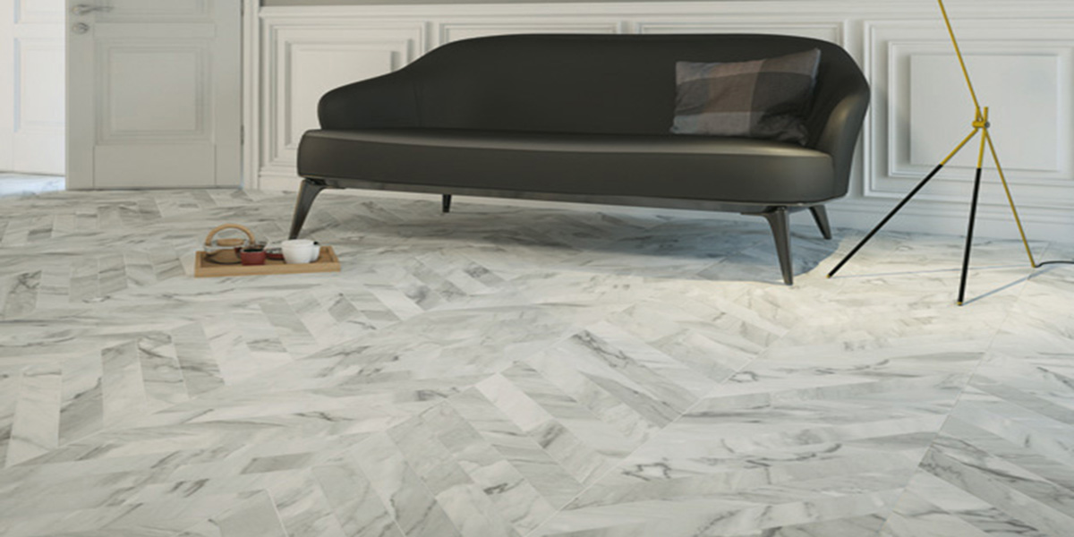 Argenta herringbone honed Marble look porcelain floor tile Vallalunga