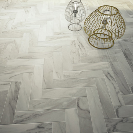 Argenta Herringbone Marble look porcelain floor tile