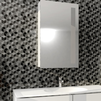 Olympia Diamond Hexagon black glass mosaic tile room scene