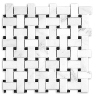 Polished Basketweave Mosaic (w/ Negro Marquina Dot)